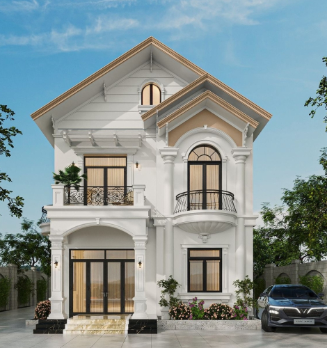 Mẫu nhà 2 tầng mái Thái 8×15m – Kinh phí 2.34 tỷ  -  Tối ưu chi phí với thiết kế tân cổ điển sang trọng