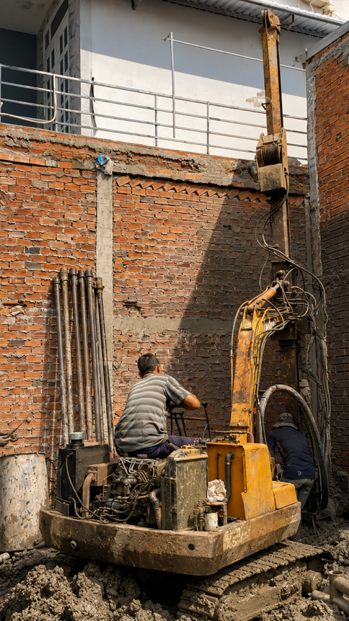 Thi Công Cọc Khoan Nhồi Cho Nhà Phố Tại Ninh Kiều, Cần Thơ